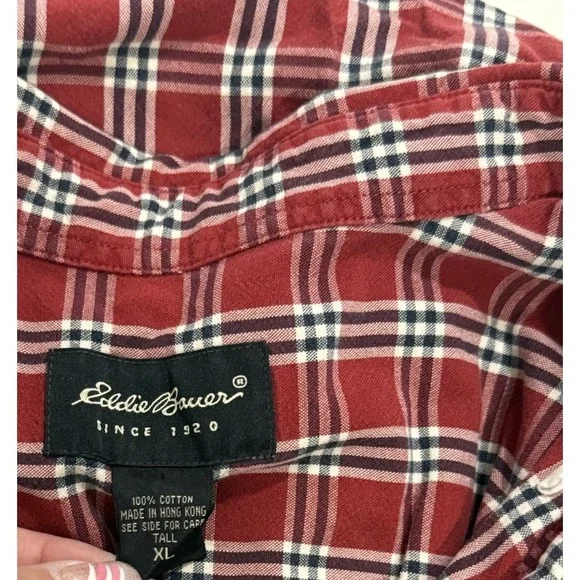 Eddie Bauer Flannel Shirt Mens Size XL Tall 100% Cotton Long Sleeve Red Plaid - Picture 6 of 16